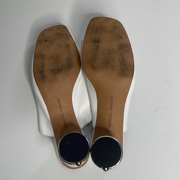 Rebecca Minkoff Aceline Leather Cylinder Heel Mule Sandals in White Size 7 - Picture 7 of 8